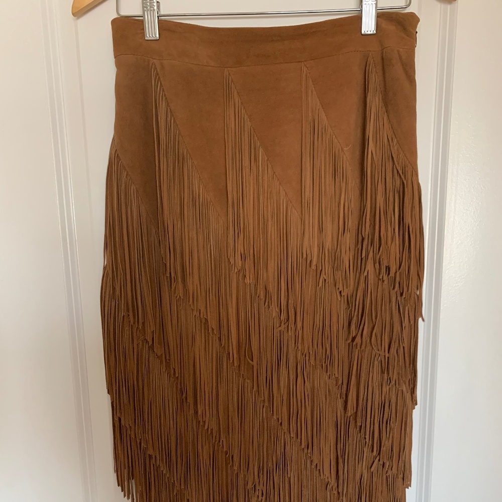 Intermix Suede Fringe Skirt